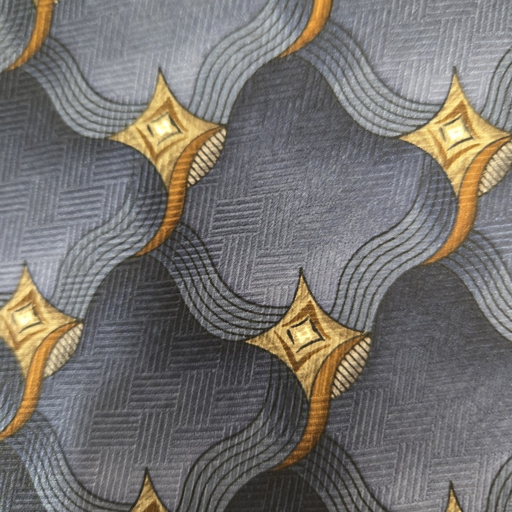 Nordstrom JZ Richards Silk Tie Blue Gold Geometric Wide 4" Handmade USA